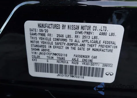 2021 Infiniti Q50 Sensory z USA, uszkodzony, nr VIN JN1EV7CP7MM702116